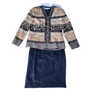 VTG Anne Crimmins For UMI Silk Cheetah Print Jacket & Skirt Career Suit Sz10 -EC